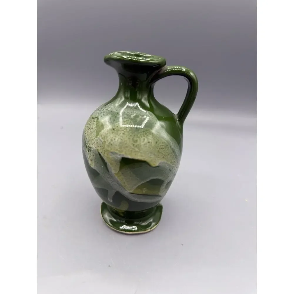 Vintage Green Drip Glaze Pottery Pitcher Vase Studio Style